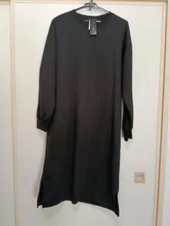 しまむら　ロングワンピース　ケーブル柄　ブラック　Lサイズ　新品