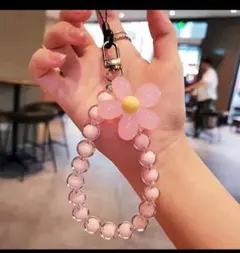 ピンク花型キーホルダー・キーリング