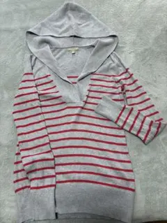 BANANA REPUBLIC フード付きパーカー XS グレーと赤のストライプ