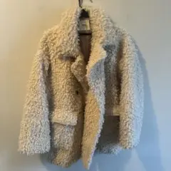 クリーム色 ボアジャケット ダブルブレスト