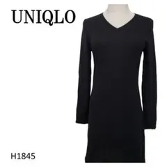 Vネックが素敵✨ユニクロ　ニットワンピース　メリノウール　S　ブラック