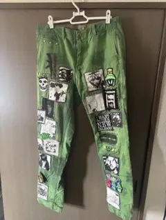 vintageパッチワークデザイン グリーンストレートデニム - メルカリ