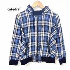 catedral リバーシブルパーカー M チェックブルー黒 フルジップ フード