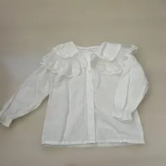 キッズ　ホワイト レース襟 長袖シャツ 110