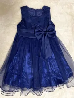 ネイビーフラワー刺繍リボンドレス