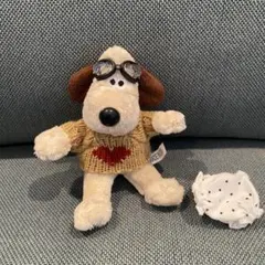 グルミットぬいぐるみキーホルダー ブラウンハートニット&水玉パンツ&ゴーグル付き