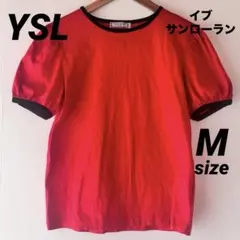 美品 イヴサンローラン YSLパフスリーブ Tシャツ M 透明ボタン レッドのサムネイル