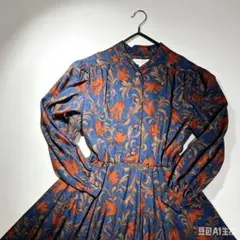 ほぼ未使用✨ ダーマコレクション 総柄 ピンタック ブラウス 11R 綿100 