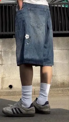 刺繍デニムハーフパンツ