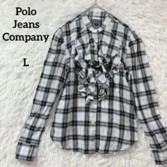 ポロジーンズカンパニー フリルチェックブラウス L モノトーン 長袖 コットン