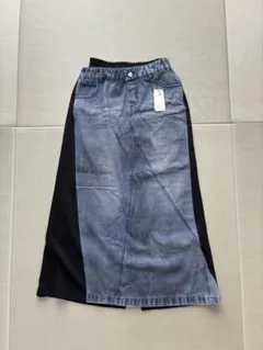 【新品】デニム切り替えロングスカート