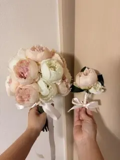 ウェディングブーケ　芍薬　ピオニー　ブートニア付　前撮り　結婚式