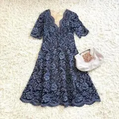 【美品✨】半袖ワンピース パーティードレス 総レース