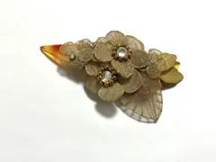ヴィンテージ フラワー バレッタ べっ甲風 ゴールド メッシュ花