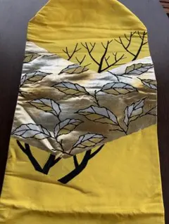 アンティーク名古屋帯☆大正ロマン☆イエローベースに木々や葉のデザイン