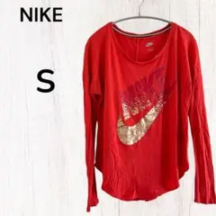 NIKE ロゴ入り レッド 長袖Tシャツ S トップス ナイキ
