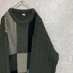 90S vintage グレー　柄ニット　メンズ　L 古着　個性派　モード