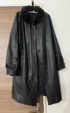 古着 黒レザージャケット ファー襟付き