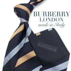 【美品】BURBERRY LONDON ホースロゴ 小紋 ストライプ ネイビー