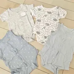【即購入OK】【80cm】半袖肌着4枚セット 男の子肌着 半袖ロンパース肌着 青