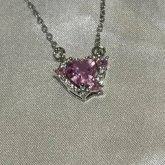 新品 ピンクのハート ジルコニアネックレス ステンレス