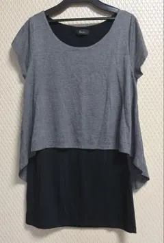 &byP&D レイヤード風 半袖カットソー グレー×ブラック