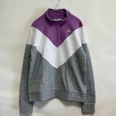 フィラ 切替 ハーフジップ スウェット ハイネック M 紫白灰 綿 デイリー