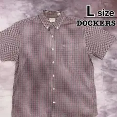 DOCKERS　ボタンダウンシャツ　半袖　L　レッド　赤　チェック柄　USA古着のサムネイル