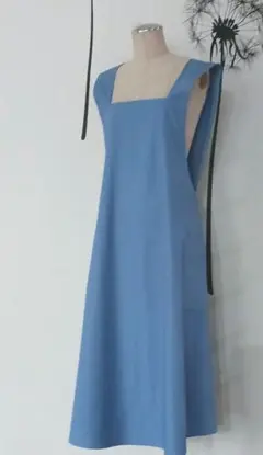 CottonIinen　バッククロス　大人　エプロン　ＬＬ　ロイヤルブルー