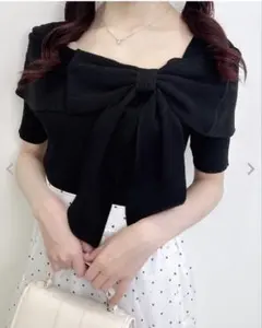 INGNI リボンオフショル半袖ニット クロ