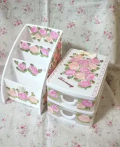 ラブリー♡薔薇の3段小物いれと薔薇の2段引き出し小物入れ♡トールペイント