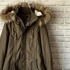 超お買得！モッズコート⭐︎ファー&裏ボアフード キルト中綿 カーキ レディース M