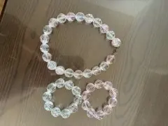 クリア・ピンク アクリルビーズ ネックレス&ブレスレットセット