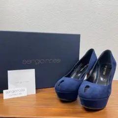 【美品】セルジオロッシ★パンプス シューズ　ハイヒール　スエード　ネイビー