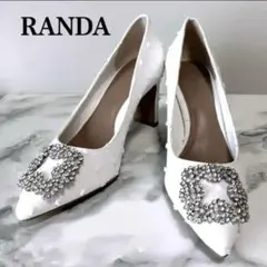 新品　ランダ　スクエアビジューパーツパンプス　バックル　ポイントテッドトゥ　22
