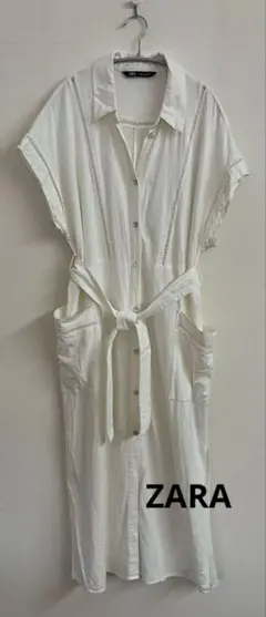 ZARA リネン混 半袖シャツワンピース グレー - メルカリ