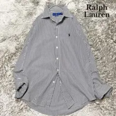 ラルフローレン　ストライプド コットンシャツ 黒×白 XL相当　美品