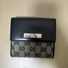 GUCCI グッチ 二つ折り財布 GGキャンバス レザー ダブルホック ブラック