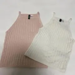 H&M リブ編みタンクトップ 2色セット XS(155.160)のサムネイル
