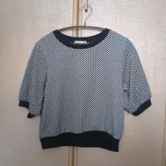 チェック柄バルーンスリーブTシャツ M