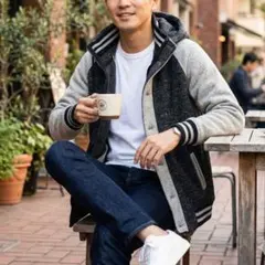 G7618*ビームスハート☆パーカー☆M☆グレー☆バイカラー☆ブルゾン☆アウター