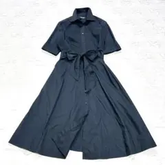 ローレンラルフローレン シャツワンピース フレア Aライン ロング リボン 黒