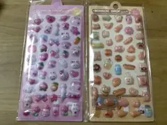 ボンボンドロップ風立体シール④ぷくぷくシール　2枚セット ピンクうさ&くまパン