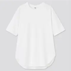 【新品タグなし】ユニクロ スムースコットンラウンドヘムロングT ホワイトM
