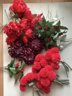 造花 アートフラワー まとめ売り レッド系 お正月 アーティ