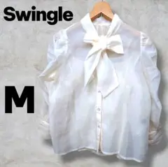 Swingle シアー ボウタイ ブラウス M ベージュ パフスリーブのサムネイル