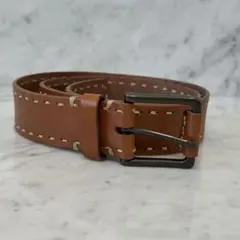 本革 レザーベルト ステッチ ダブルステッチ シンプル 無地 黒バックル