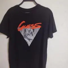 GUESS ゲス　黒に蛍光オレンジロゴ　半袖Tシャツ　S