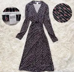DVF シルク100% ラップワンピース カシュクール 総柄 サイズ4 M