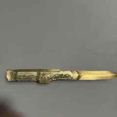 【希少・ドイツ製】ヴィンテージ 真鍮 ペーパーナイフ 蒸気機関車と古城 重量感